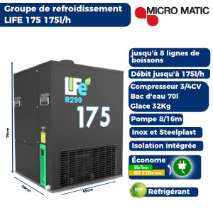 Groupe de refroidissement MicroMatic Life 175 basse consommation 175L/h avec 8 lignes de boissons