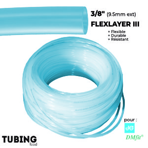Tuyau semi rigide 3/8" TUBING FOOD Flexlayer III   -- rouleau 100m BLEU TRANSLUCIDE (bière ou Co²)