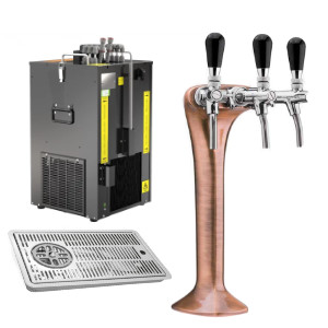 Ensemble pompe à bière avec colonne "classique élégance" cuivre brossé 40 L/h avec 3 robinets