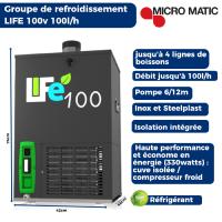 Ensemble pompe à bière LIFE 100L/h avec colonne "MARSEILLE" INOX médaillons LED avec 4 robinets 